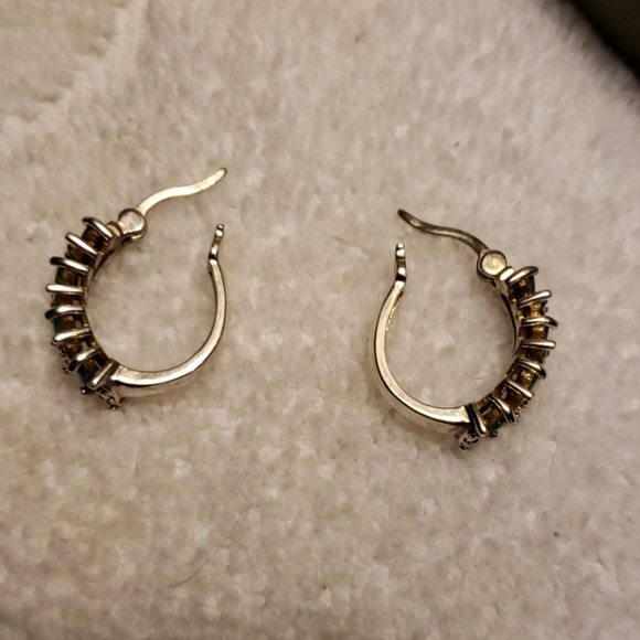 Emerald & Diamond Huggy Hoop Earrings - Picture 3 of 4